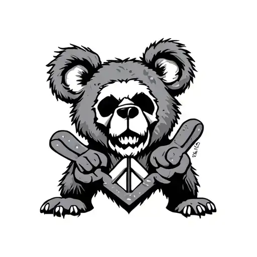 Traditional Grateful Dead Bear Holding Concrete Peace Sign