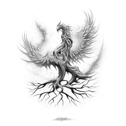 Tree With Roots In Hell And Top In Heaven With A Body Of A Phoenix Risen From The Ashes
