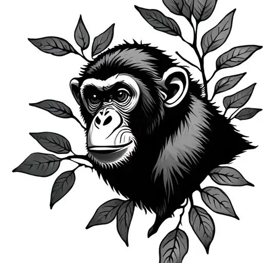 Monkey With Leaves And Branches