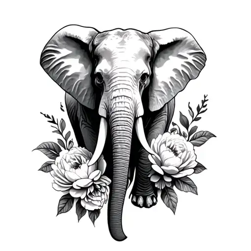 Elephant And Skulls Surrounded By Peonies