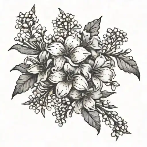 Black And Grey Lavender And Babys Breath Flowers Intertwined