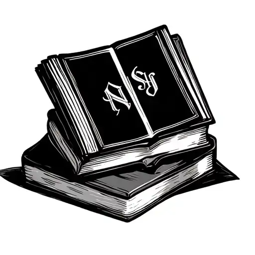 Stack Of Books With An Open Book With Initials On Inside Of Open Book Pages