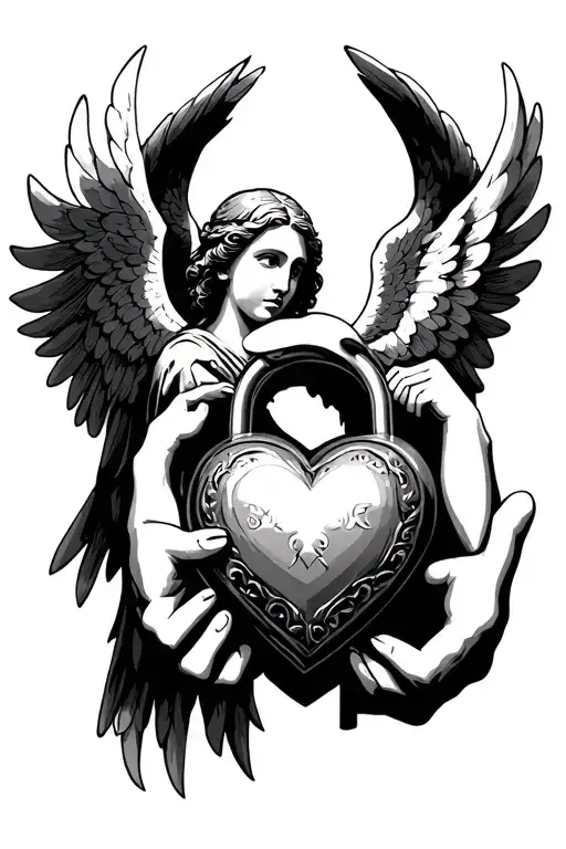 Guardian Angel Holding Heart Shaped Lock