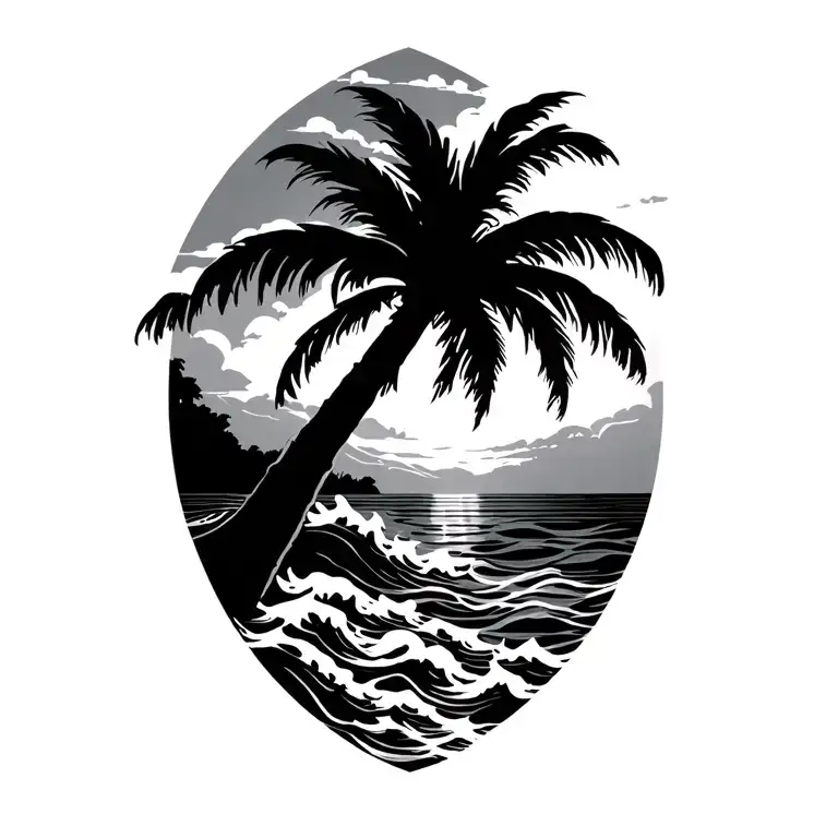 Shoulder Palm Tree Silhouette With Some Small Waves