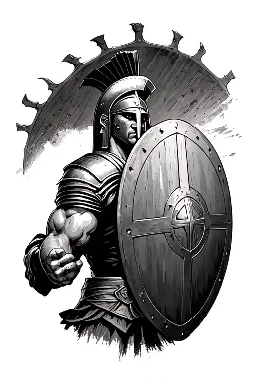 Spartan Holding Shield Looking Into Distance