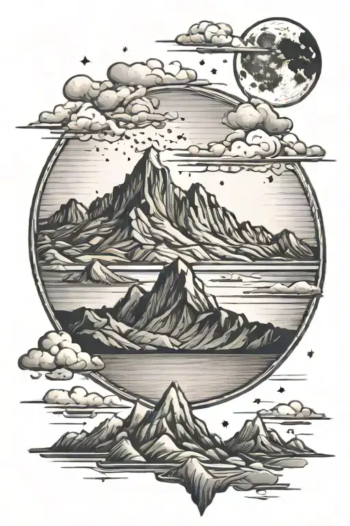 Moon Surrounded By Mountain Range