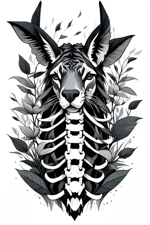 Spinal Tattoo In Geometric Style Of Nature And Animals