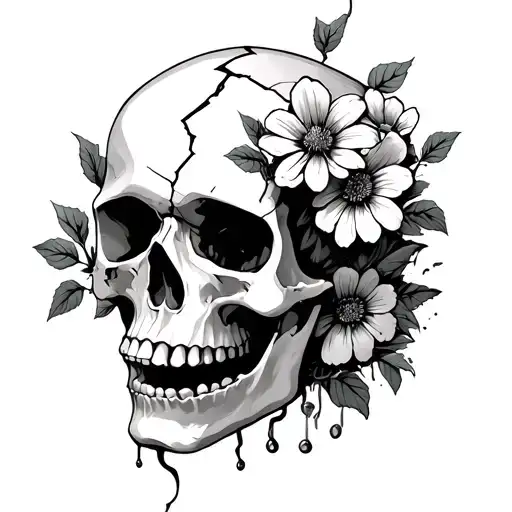 Cracked Skull With Flowers Growing Out Of It