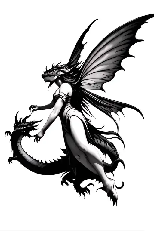 Fairy With Dragon Flying