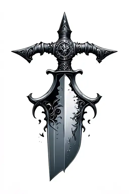 A Dagger With A Reflection In Half The Blade