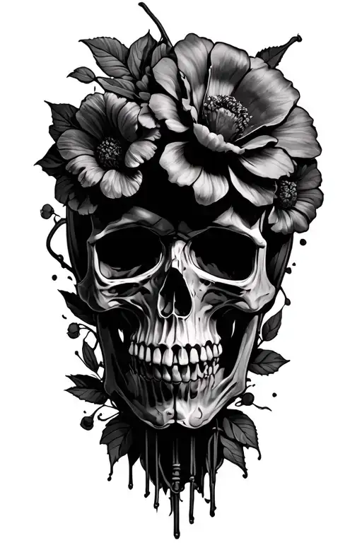 Wilted Flowers And Skulls Representing Death