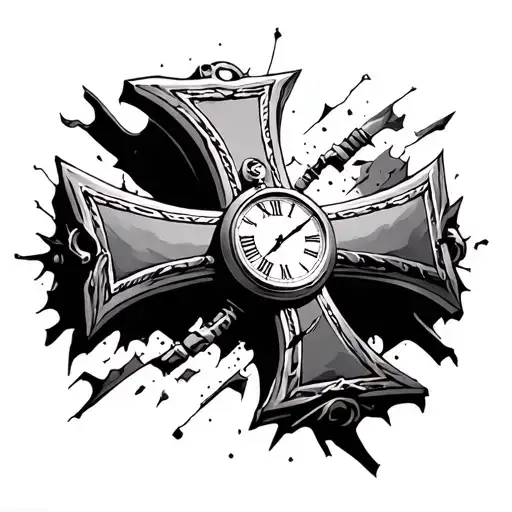 Clock Breaking Into Iron Cross