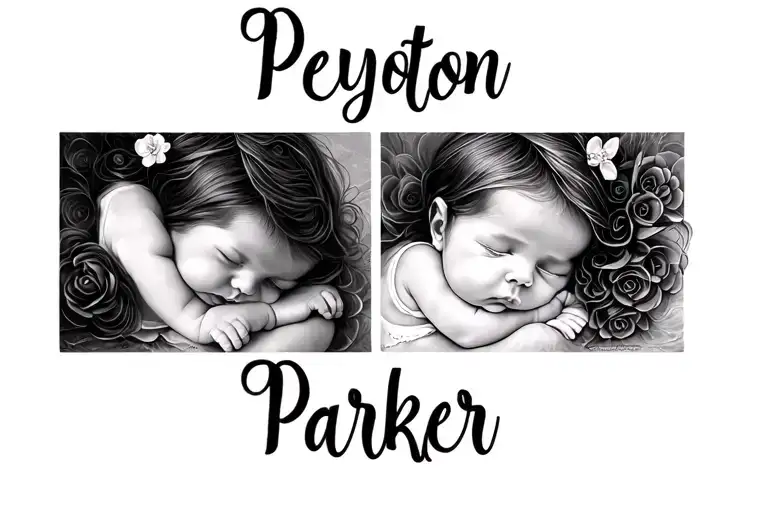 Fineline Twin Baby Girl Tattoos Using Names Peyton & Parker
