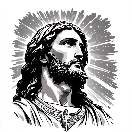 Jesus Christ Looking Up At The Sky Filled With Stars