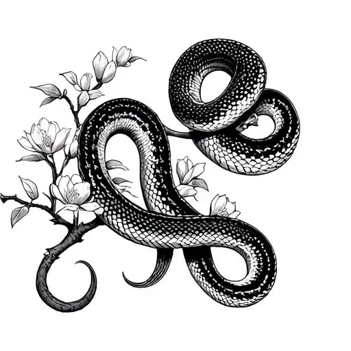 Climbing Snake On A Bloom Cherry Tree