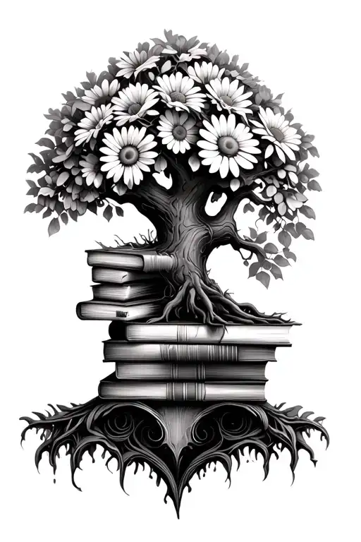Tree Of Life With Books And Daisies