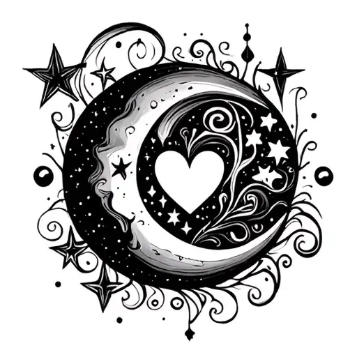 Unique Moon Doodle Swirls Star Moon Heart