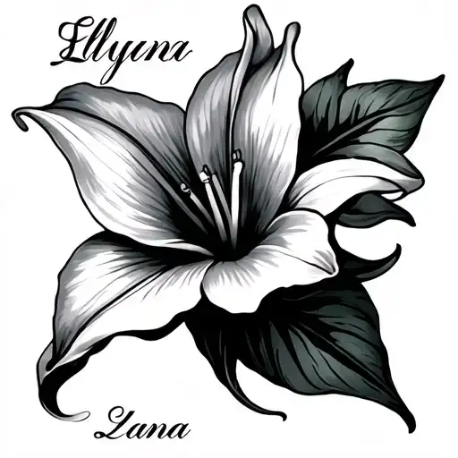 Tattoo With The Name Ilyana And A Callalilly Flower Made Very Thin And Pretty