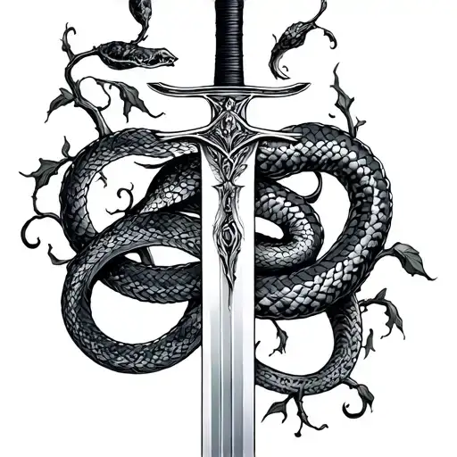 Short Sword With Vines And Snake Wrapped Around