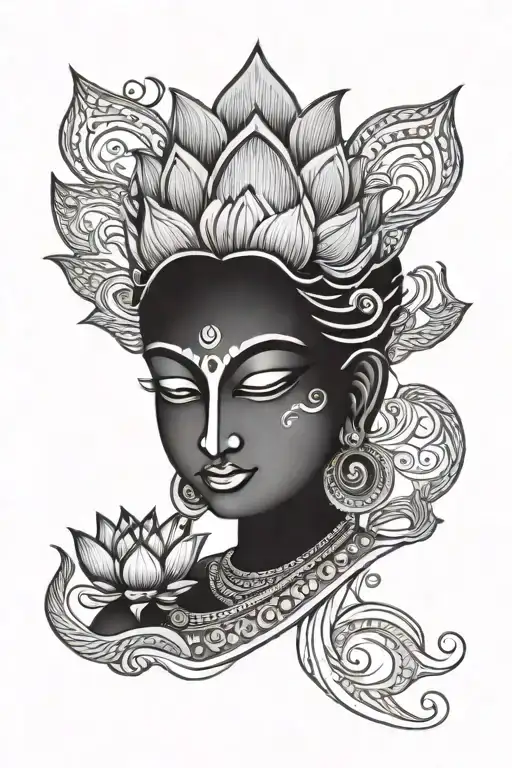 Lakshmi Ji Lotus And Delightful Sketch Illustration