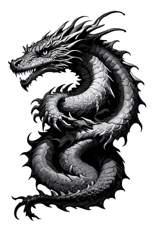 Realistic Menacing Dragon Coiled