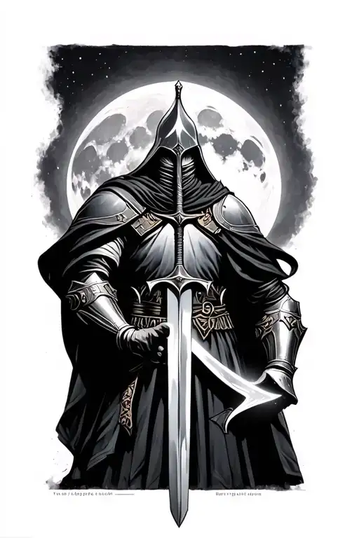 Knight Holding Sword With Moon Behind