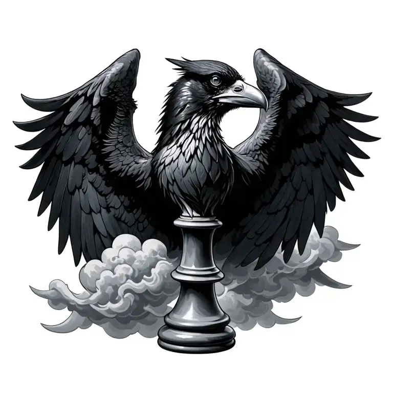 Chess Piece Raven Wing Clouds Surrounding