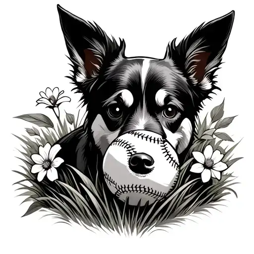 Baseball In The Grass With A Dog Wood Flower