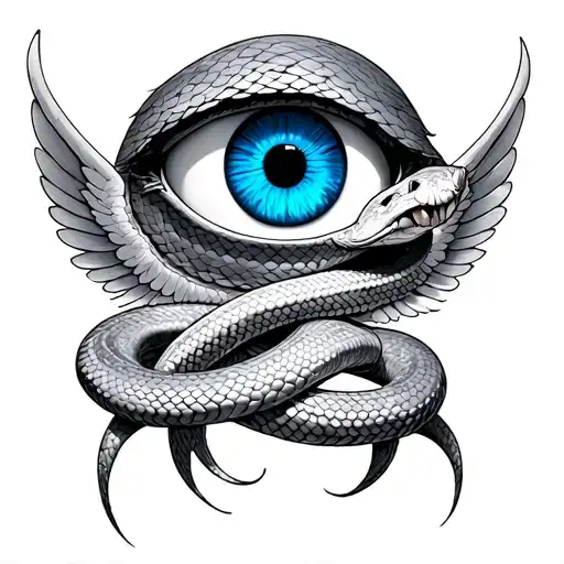 A Wide Blue Eye With A Double Headed Snake Around It And Wings