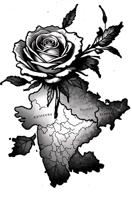 A Rose With A Map Of India And Map Of Uk Minimalistic