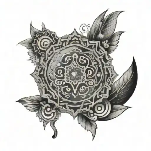 A Mandala-style Tattoo Featuring A Mix Of Musical Symbols And Animal Motifs