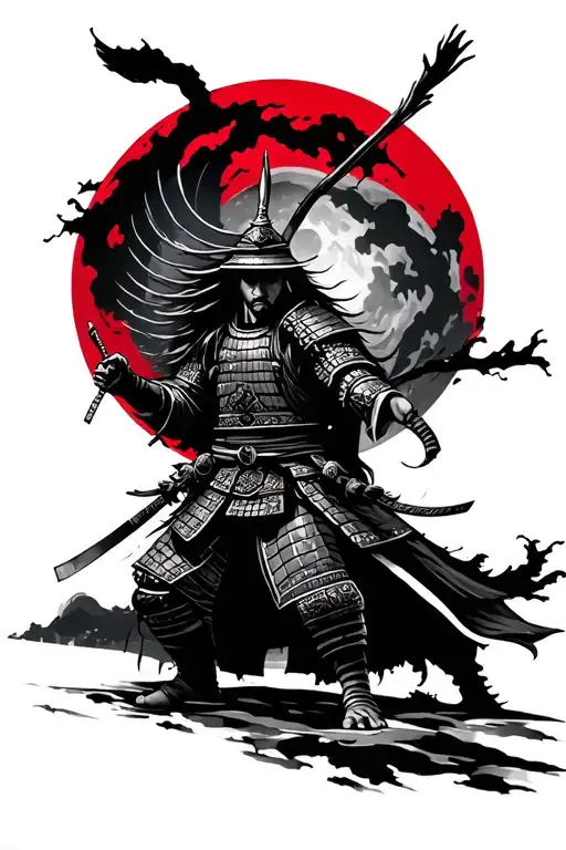 Samurai Warrior Japan Style Blood Moon
