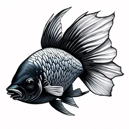 Black Oranda Fish With Big Head And Flowing Tail