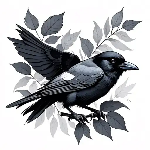 Crow And Leaves