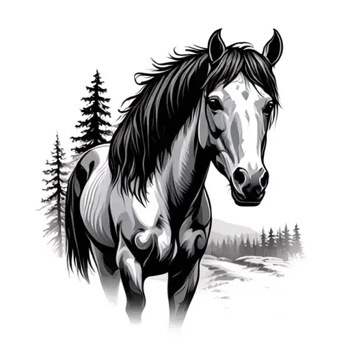 Draft Horse With Forest Landscape