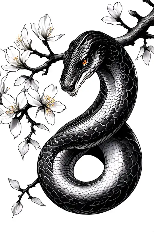 Snake Cherry Blossom Branch