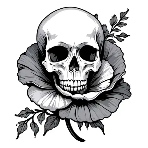 Skull Poppy Flower Intertwined