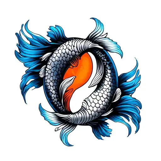 Blue Koi Fish Yin Yang Orange