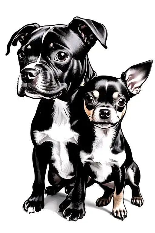 Blue Nose Staffy And Chihuahua Dog Together