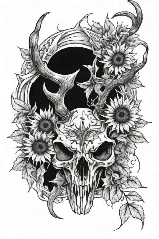 Deer Skull With Sunflowers Wrapped