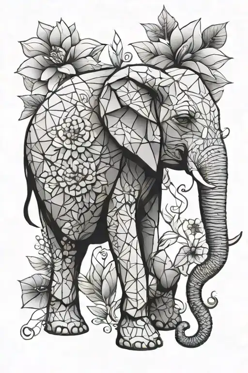 Geometric Floral Elephant With