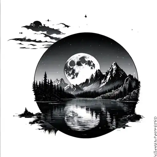 Moon Lake Surrounded By Mountains Tattoo