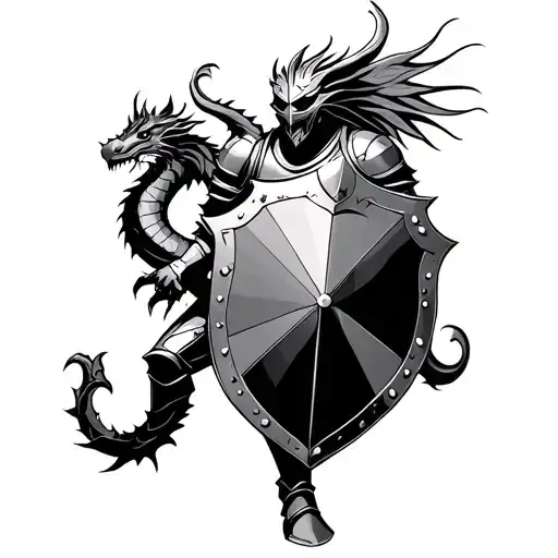 Knight Holding A Shield Adorned With A Dragon