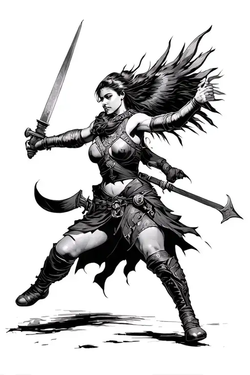 Female German Warrior Battling Strong