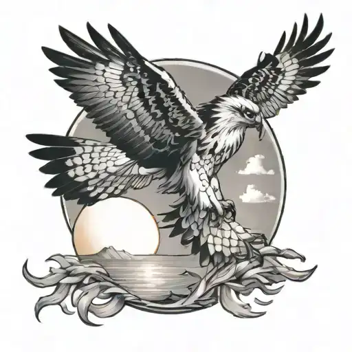 Osprey With Lake And Sun