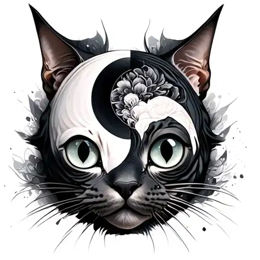 Sphynx Cat Head With Ying Yang