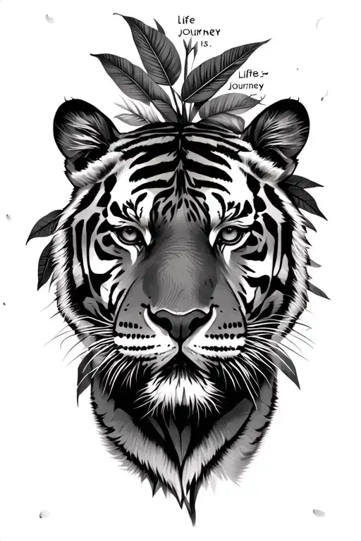 Half A Tigers Face Peeking Through The Foliage With The Words Life Is A Journey