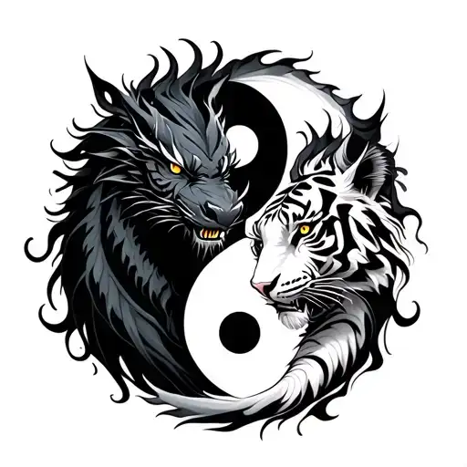 Black Dragon And White Tiger Forming Ying Yang Symbol