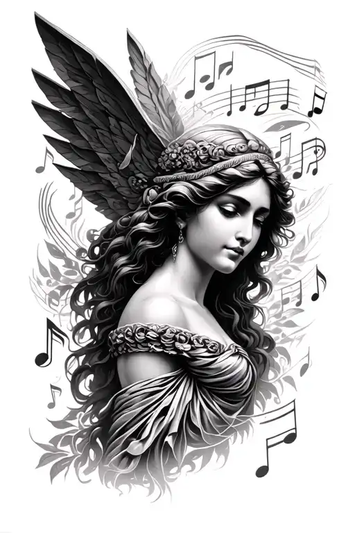 A Greek Goddess Surrounded My Music Notes