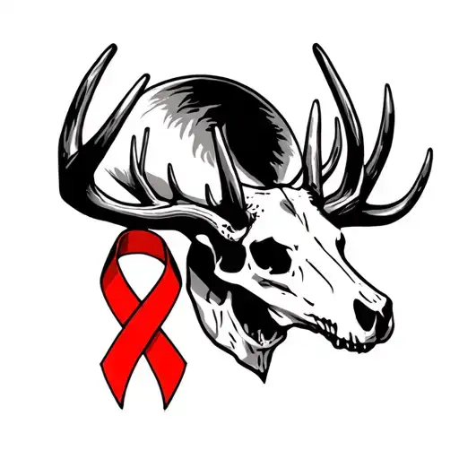 Buck Skull With Leukemia Ribbon